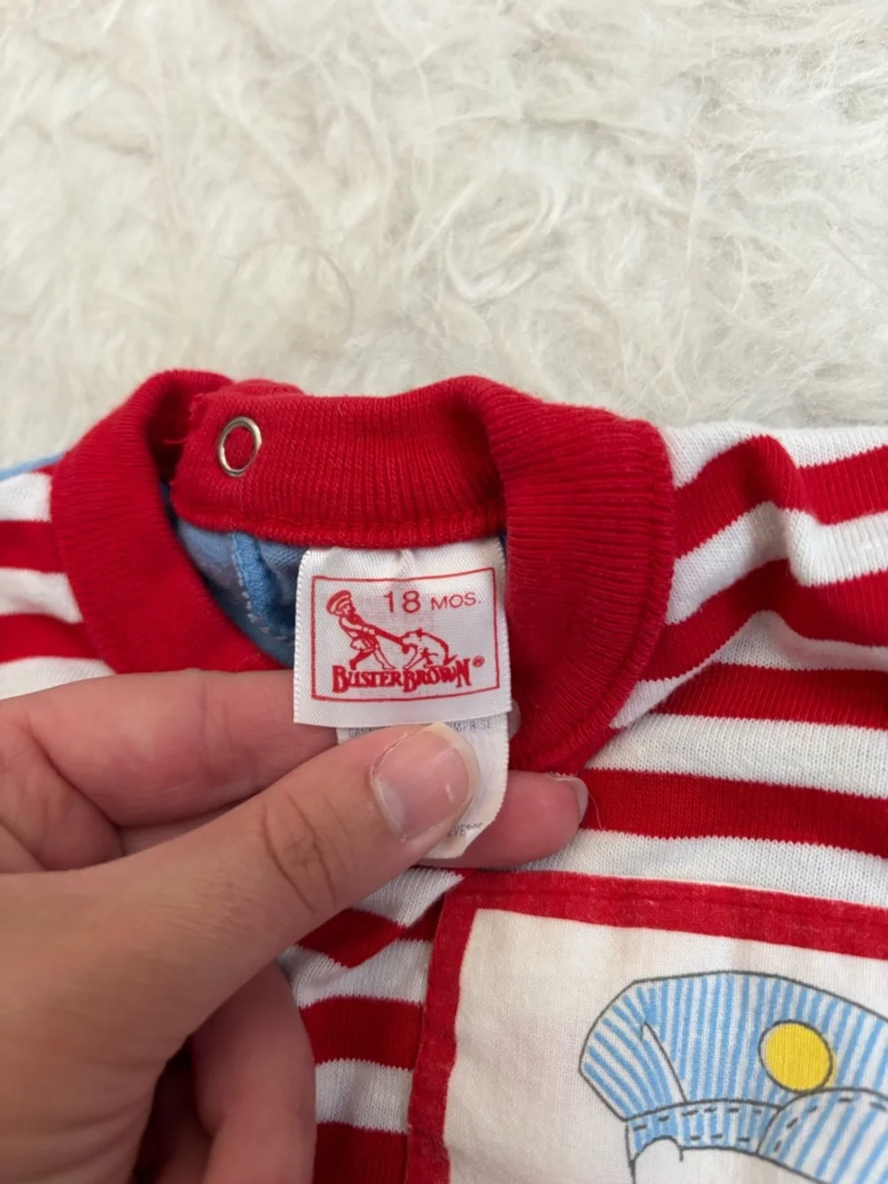 Buster Brown Vintage Red & Light Blue Striped Train Bubble Romper